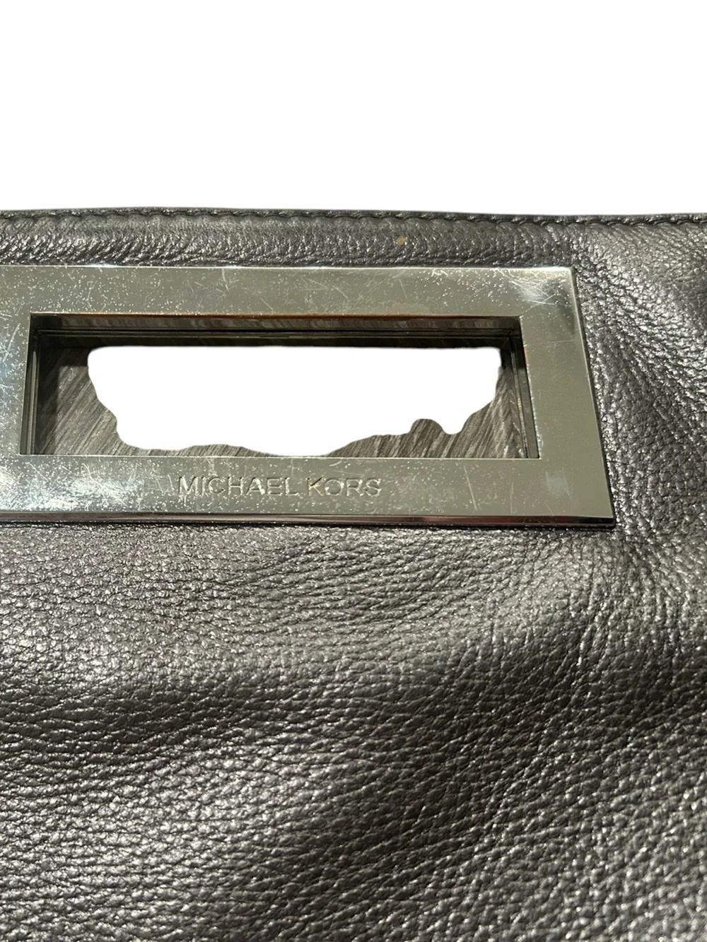 Michael Kors Metallic Black Leather Clutch with Cutout Handle
